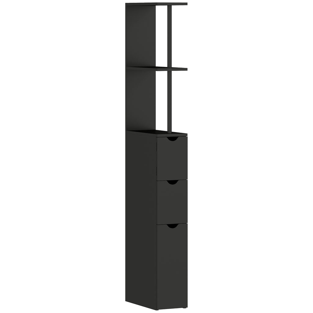 Space-Saving Wooden Column Unit with Shelves, Cabinet and Drawers, Black, 15x33x136cm