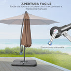 Decentralized Umbrella with 6 Ribs with Crank and Cross Base, in Metal and Polyester, Ø292x247 cm, Coffee