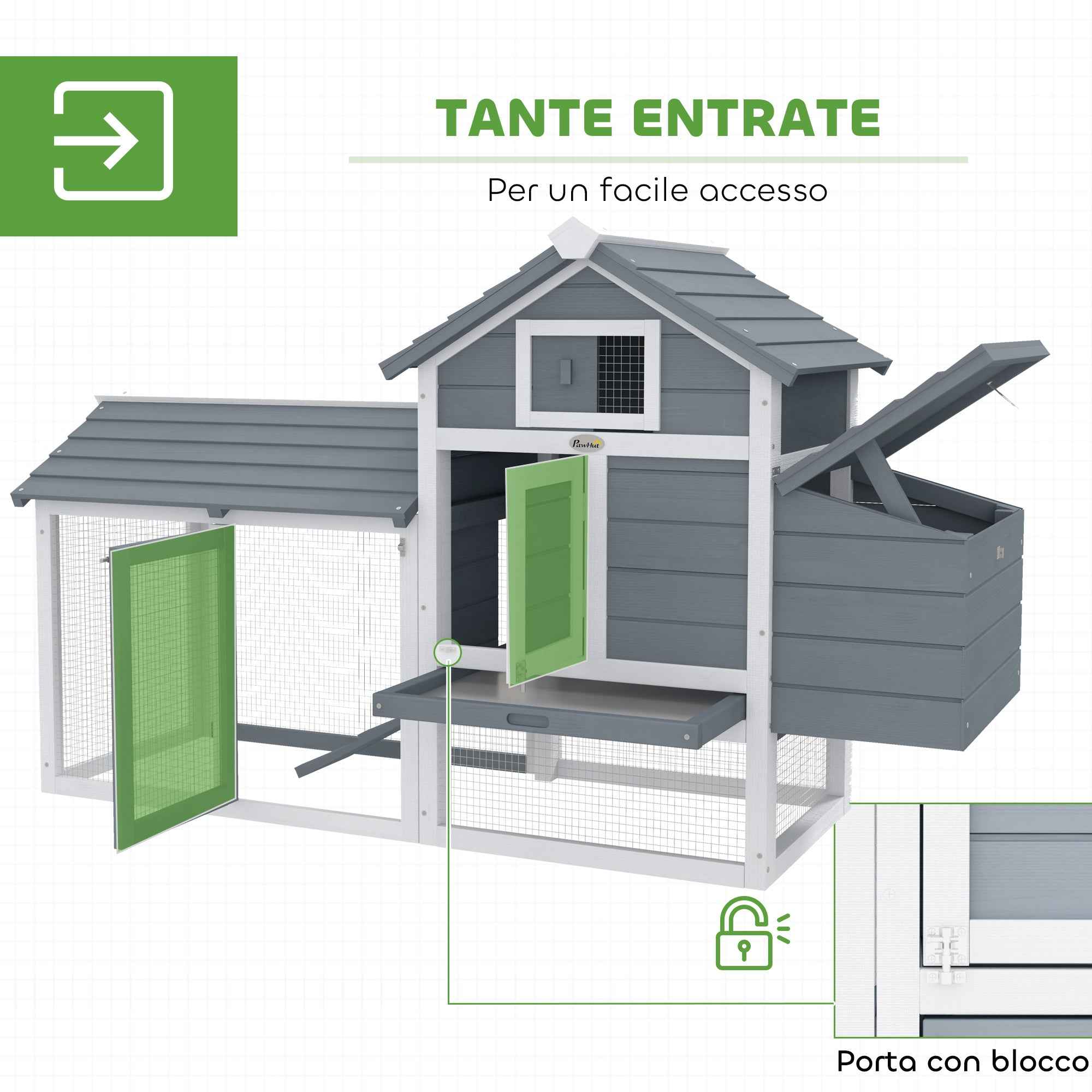PawHut Wooden Chicken Coop, 151.5x54x87cm, Dark Grey