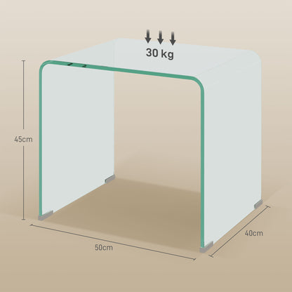 Modern Tempered Glass Coffee Table for the Living Room with Monobloc Design, 50x40x45 cm, Transparent