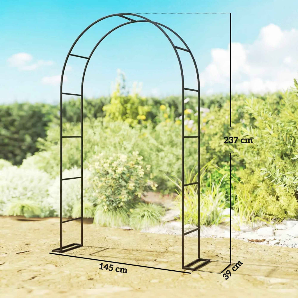 Outsunny Metal Garden Arch with Base for Climbing Plants for Weddings, Birthdays and Events, Black