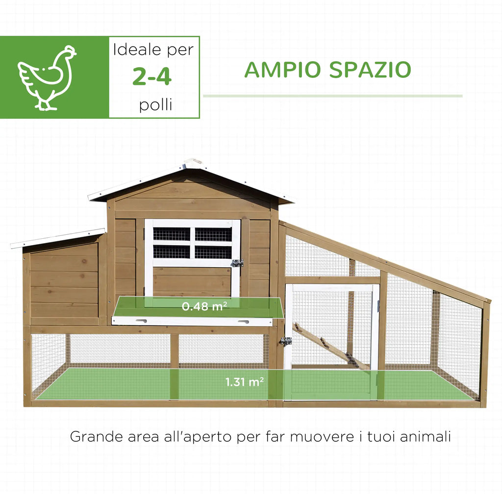 Outdoor Chicken Coop with Running Area, Outdoor Chicken Coop with Nesting Area and Pull Out Wooden Garden Tray, 200x80x105 cm - Borge' Group Limited