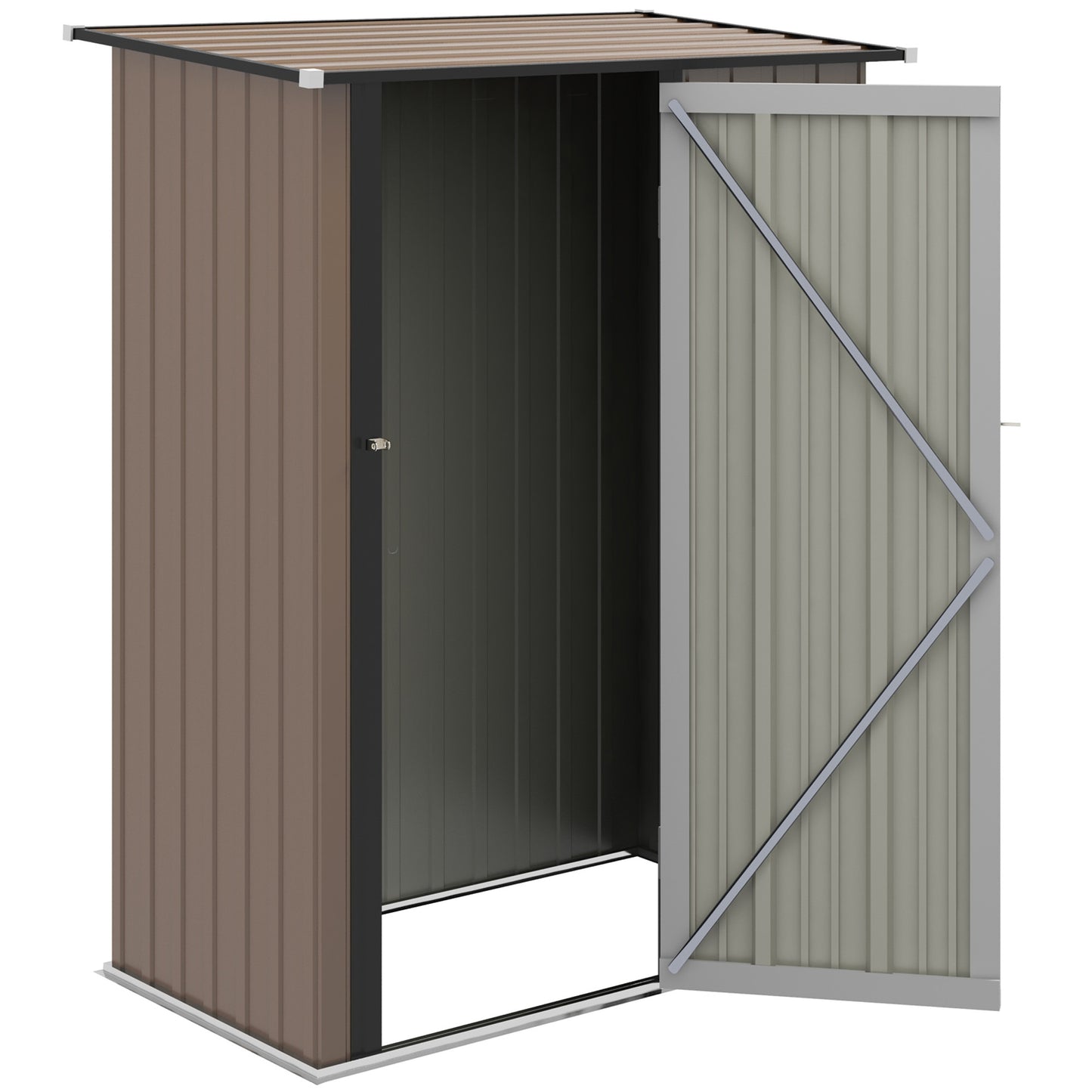 Outsunny Steel Garden Shed with Latch Door, 143x89x186cm, Brown