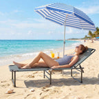 Outsunny 4-Position Reclining Outdoor Lounger, Folding Chair with Handle, Grey.