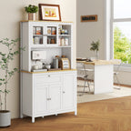 Kitchen Pantry with Drawers, Open Shelves and Adjustable Wooden Shelves, 100x40x180 cm, White