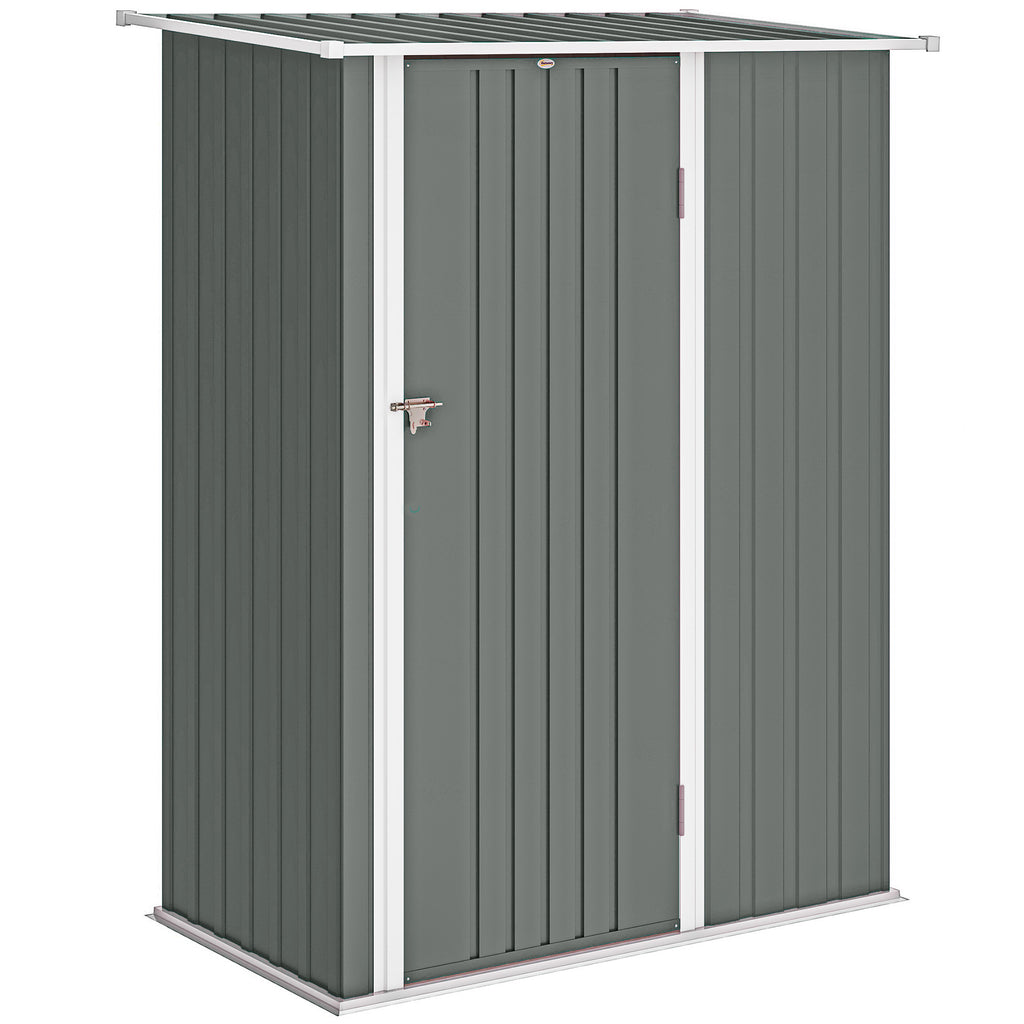 Outsunny Metal Tool Shed with Sloped Roof and Lockable Door, 142x86x189 cm, Light Grey