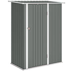 Outsunny Metal Tool Shed with Sloped Roof and Lockable Door, 142x86x189 cm, Light Grey