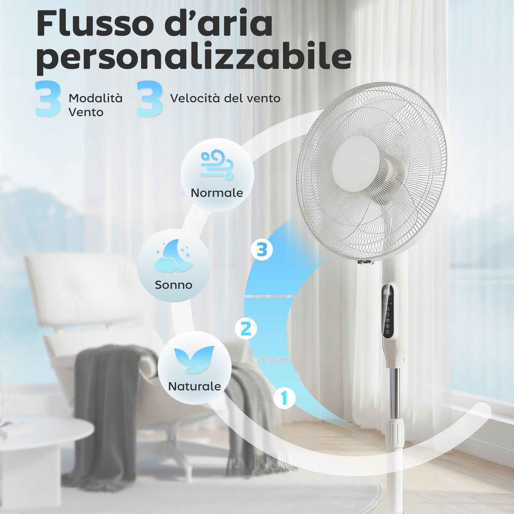 HOMCOM Floor Fan with Remote Control, Vertical Fan, White