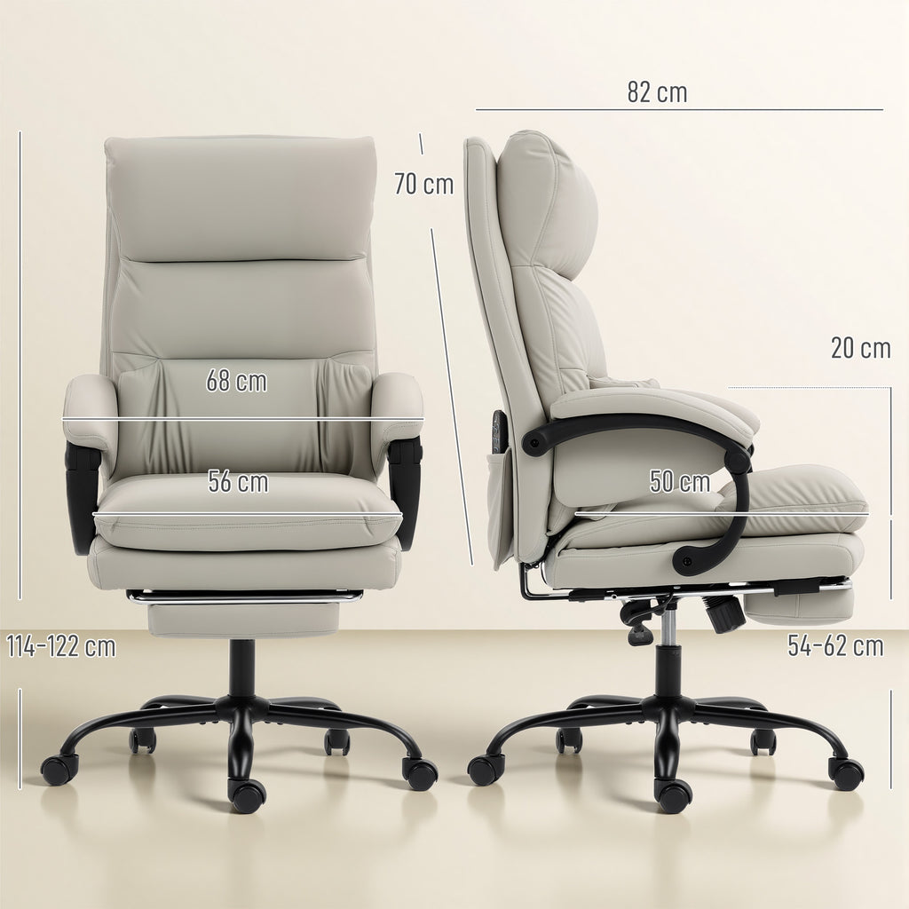 Heated Massage Office Chair, 135° Reclining with PU Leather Footrest, Light Grey