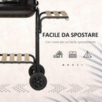 Charcoal Barbecue with Lid, Shelves and Wheels, Complete with Spatula, Tongs and Knife, Black