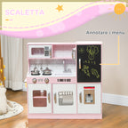 Wooden Toy Kitchen for Kids Ages 3-8 with Stove, Microwave, Sink, and Accessories, Pink