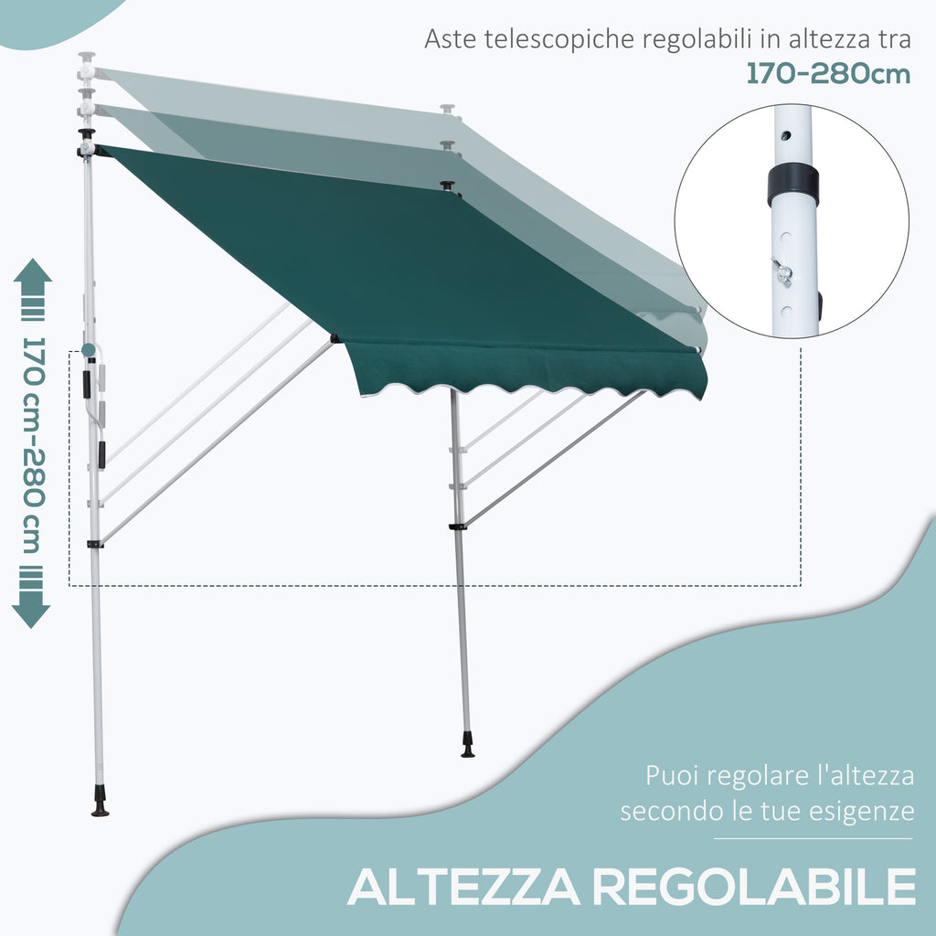 Outsunny 2x1.5m Outdoor Roller Awning with Crank, Adjustable Height and Angle, Green