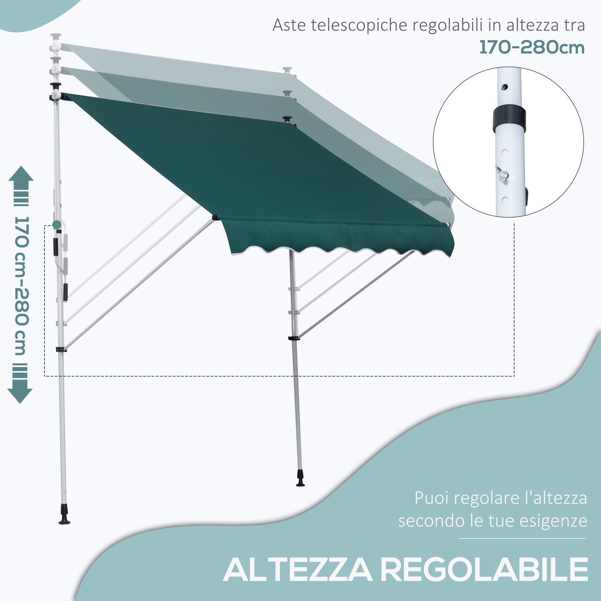 Outsunny 2x1.5m Outdoor Roller Awning with Crank, Adjustable Height and Angle, Green