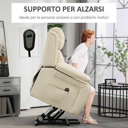 AURORA | 160° Reclining Lift Chair with Footrest and Remote Control, PU Leather and Steel, 76x90x105 cm, Cream