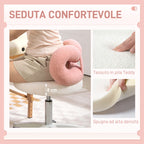 Height-Adjustable Swivel Stool with Arched Backrest, Teddy Fabric, 50x50x63-77 cm, White and Pink