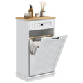 Wooden Bathroom Cabinet with Folding Fabric Laundry Basket and Drawer, White