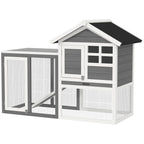 Rabbit Cage, Guinea Pigs and Rodents, Outdoor Rabbit Hutch in Fir Wood with House, Tray and Ramp, 122x62. 6x92 cm, Grey and White - Borge' Group Limited