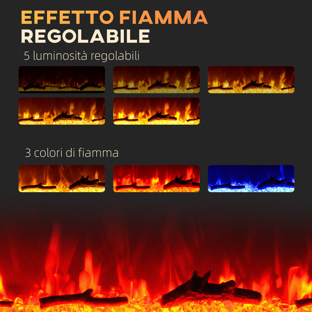 Electric Fireplace 1800W Adjustable with Remote Control, in Steel and Tempered Glass, 127x15.8x45 cm, Black