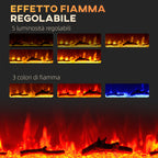 Electric Fireplace 1800W Adjustable with Remote Control, in Steel and Tempered Glass, 127x15.8x45 cm, Black