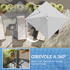 Cantilever Umbrella with Crank and Cross Base, in Polyester, Aluminum and Metal, 365x297x256 cm, Light Gray