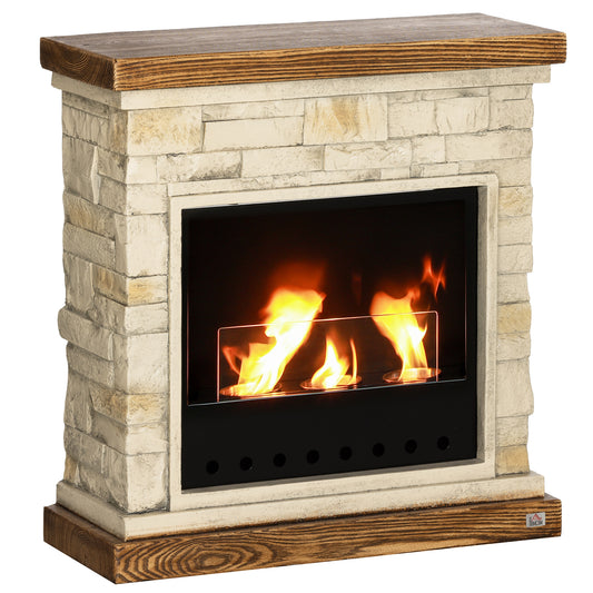 Bioethanol Fireplace with 3 Burners Duration 1.5-3 Hours, Capacity 1.2L and Coverage 16-18㎡, 63.5x24x66cm, Brown