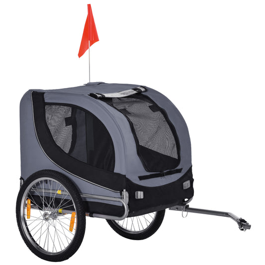 PawHut Bike Trailer for Medium Size Dogs with Side Windows and Flag, 130x73x90 cm, Gray and Black