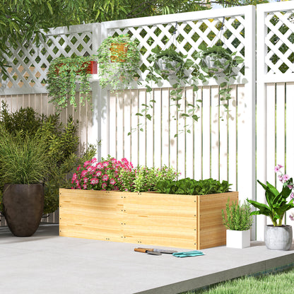 Outdoor Planter in Fir Wood Divided into 3 Areas with Non-Woven Fabric Layer, 140x60x40 cm