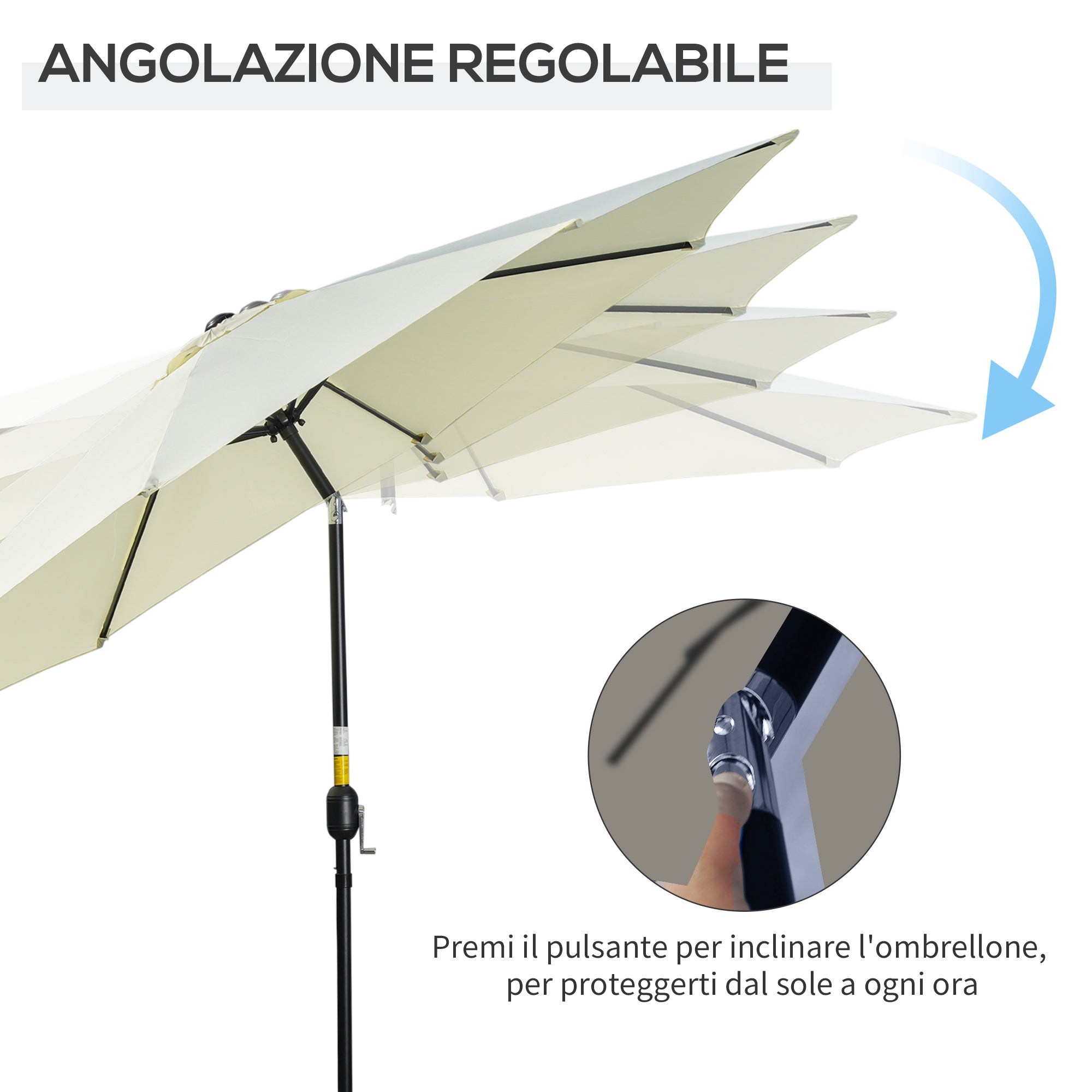 8-Ribbed Tilting Garden Umbrella with Crank Handle, Metal and Polyester, Ø295x250 cm, Beige