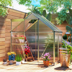 Outsunny Polycarbonate and Aluminum Greenhouse with Hinged Door and Roof Window, 192.5x131x200 cm, Silver