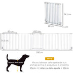 PawHut Adjustable and Foldable Dog Gate with Automatic Closure and Lock, 300 x 74.5 cm, White
