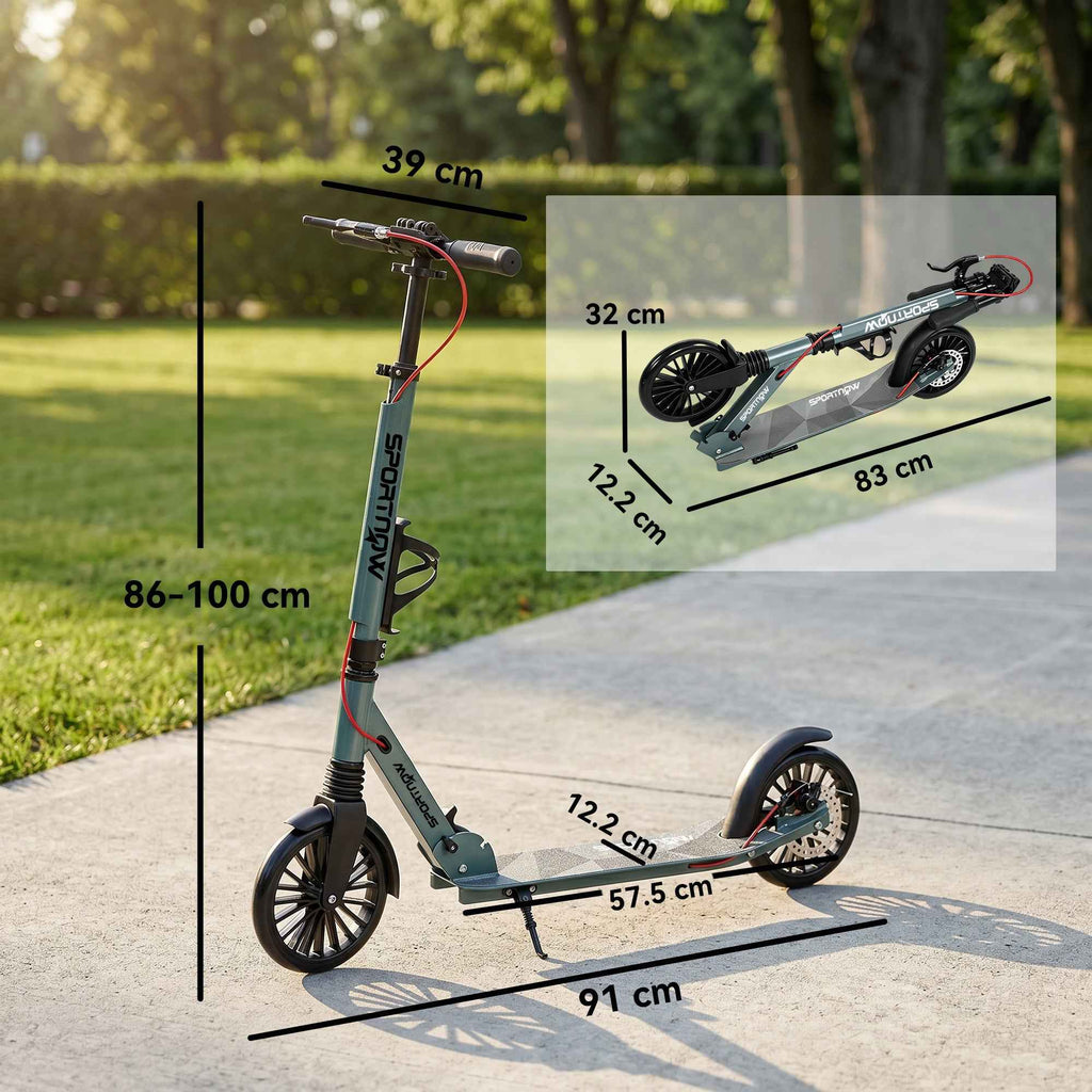 SPORTNOW Folding Scooter with Height-Adjustable Handlebar for Adults, Silver