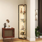 Floor Lamp with 5 Shelves and LED Light, 3 Brightness Levels and Foot Switch, Black