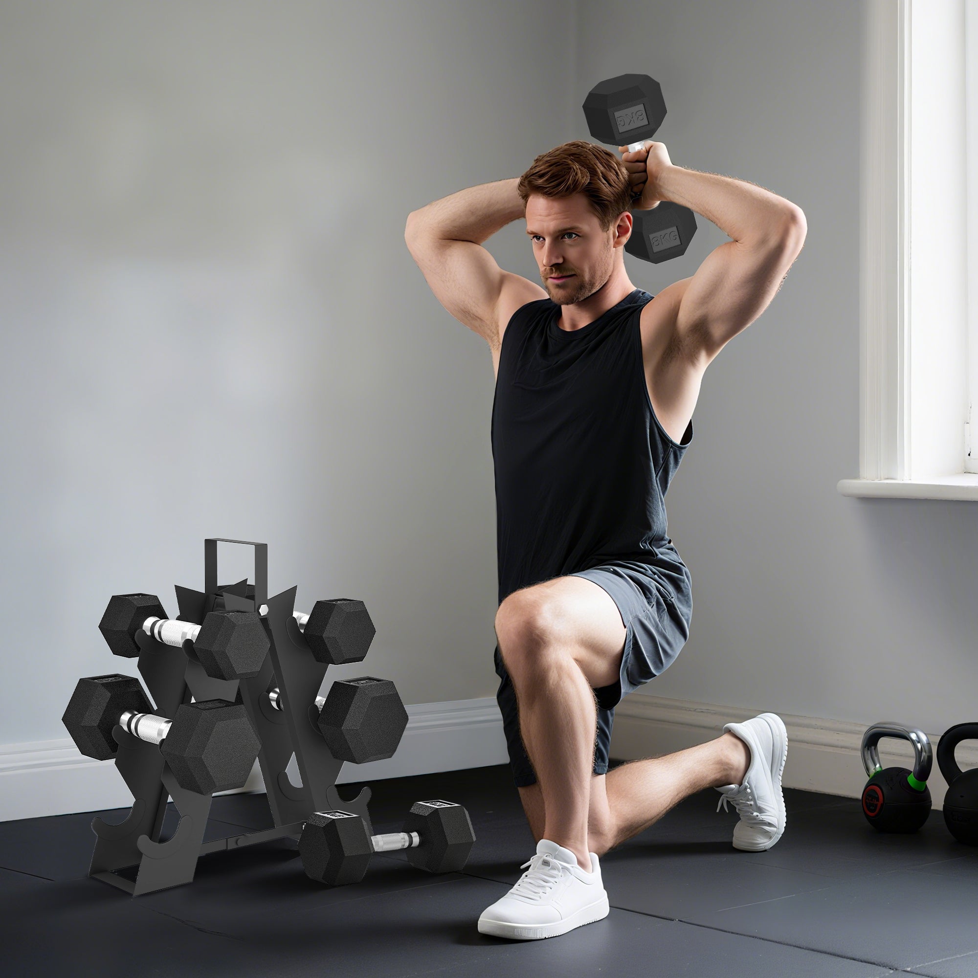 SPORTNOW Gym Dumbbell Set with Metal Stand and Non-Slip Grip, 2x2kg, 2x5kg, 2x8kg, Black