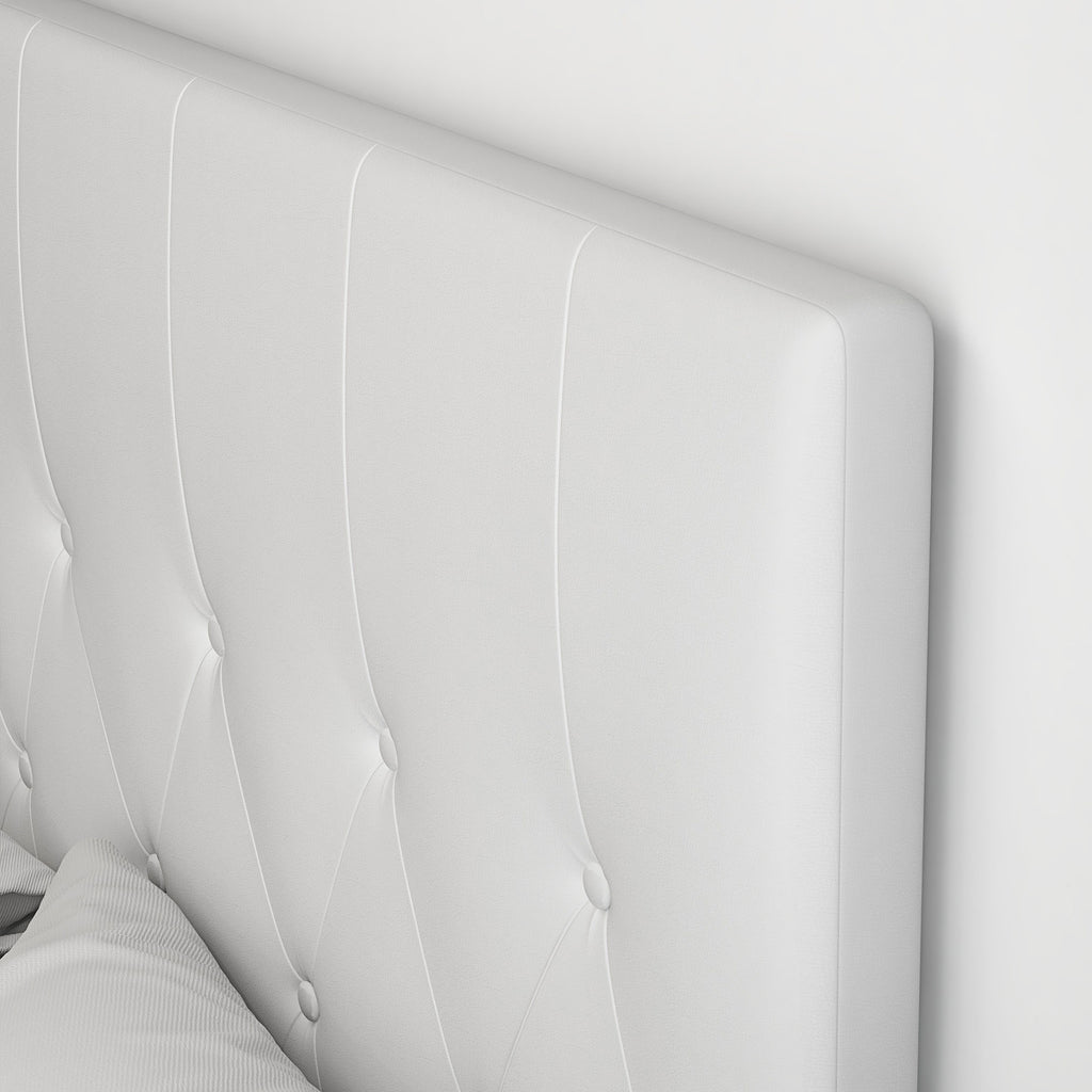 Double Bed Headboard Padded with Button Design, PU Leather and MDF, 160x7x120 cm, White