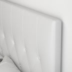 Double Bed Headboard Padded with Button Design, PU Leather and MDF, 160x7x120 cm, White