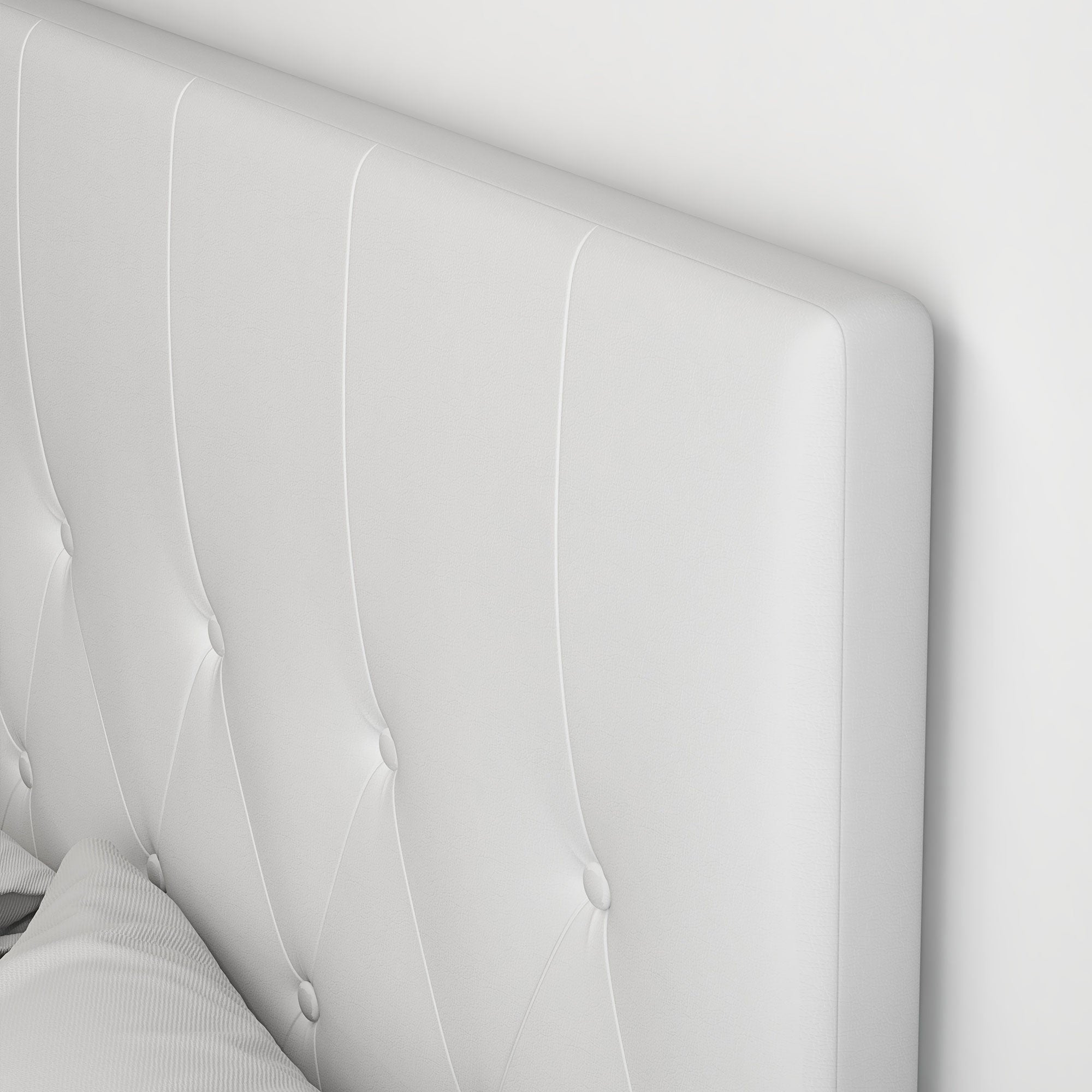 Double Bed Headboard Padded with Button Design, PU Leather and MDF, 160x7x120 cm, White