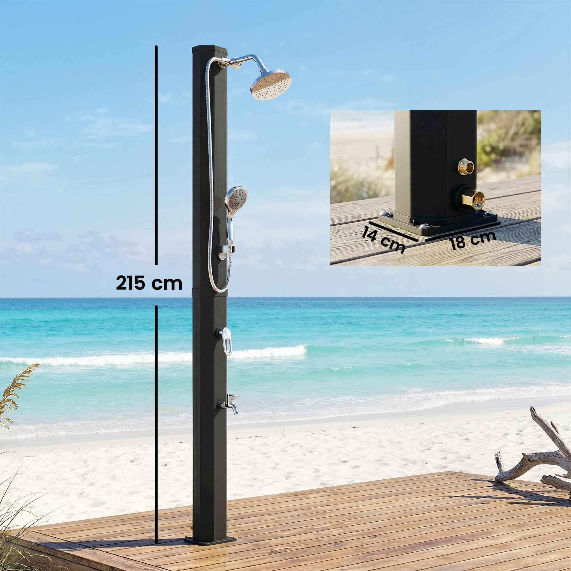 Outsunny 35L Solar Shower, Frost Protection, 2 Shower Heads, Foot Tap