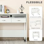 Space-Saving Desk Table for Bedroom and Office, Writing Desk with Drawers and Wheels, Double or Single Workstation, 100x36x88cm, White