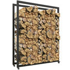 Outdoor and Indoor Firewood Rack with Wheels, Steel Firewood Shed with 0.43m³ Capacity, 120x32x151cm, Black