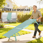 Outsunny Set of 2 Sun Loungers Adjustable in 5 Positions with Side Table and 2 Wheels, in Metal and Polyester, Green