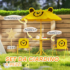 Garden Set for Children 2-5 Years with Round Table, 2 Folding Chairs and a Umbrella, Yellow