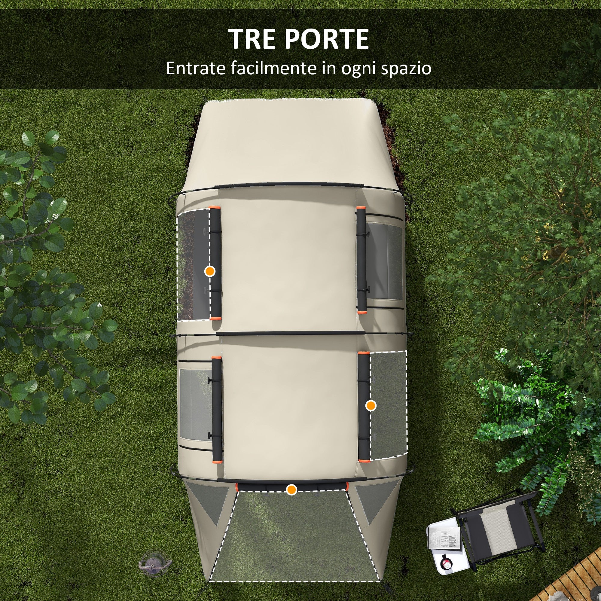 4-5 Person Camping Tent with Blackout Canopy, Waterproof with Carry Bag, Khaki