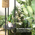 Solar Outdoor Lamp in Boho Style with Central Shelf, in PE Rattan and Steel, Ø37x144 cm, Black and Yellow