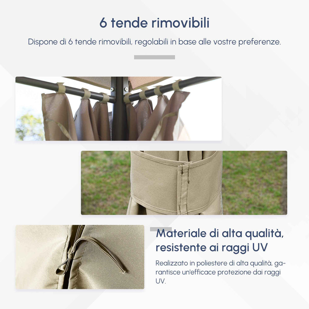 Outsunny 4x3m Garden Gazebo with 6 Removable Curtains, Metal Frame and Beige Polyester Canopy