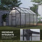 Outsunny Polycarbonate and Aluminum Greenhouse with Sliding Door, Air Vent and Gutter, 190x252x201 cm, Gray