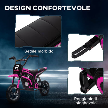 Electric Motorcycle for Children with Manual Throttle, 2 Speeds 8-16km/h, Age 8-12 Years, Pink