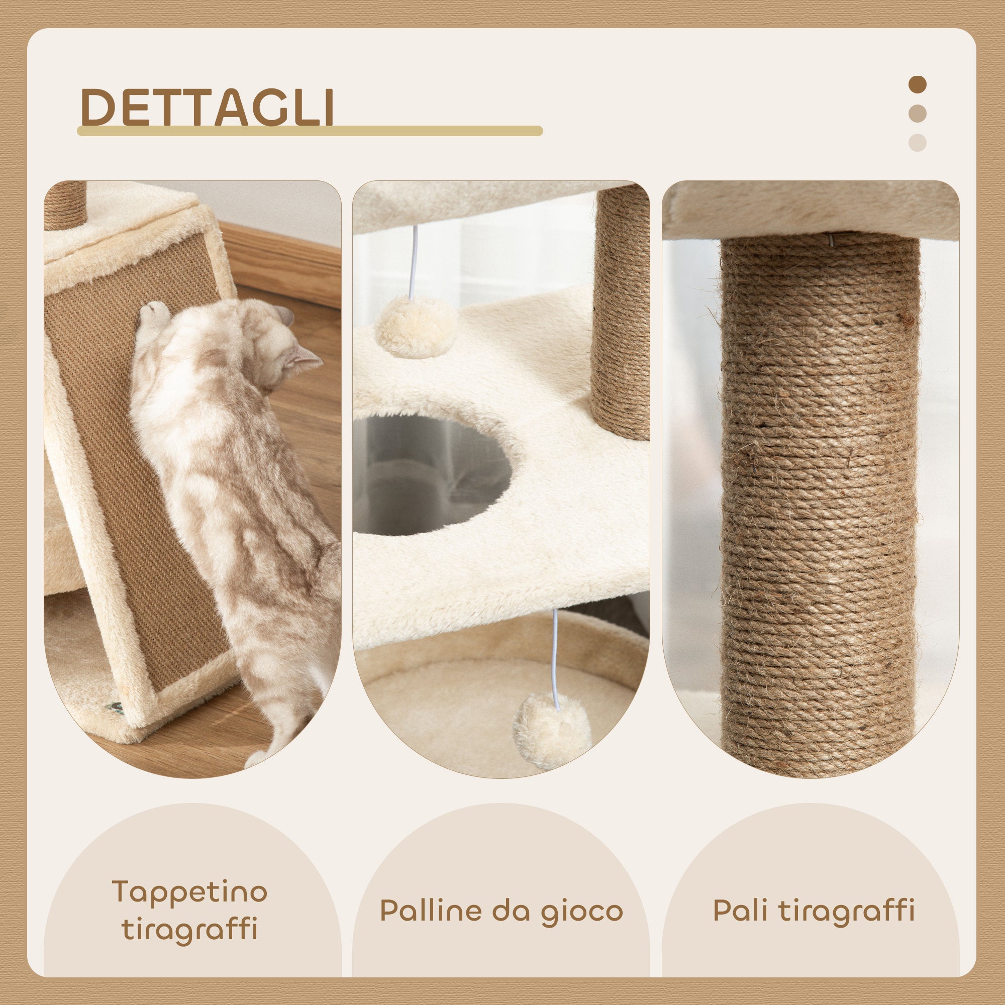 Cat Tree with Cat Bed, Kennel and Mat, Made of Wood, Plush and Sisal, 60x30x76 cm, Light Brown