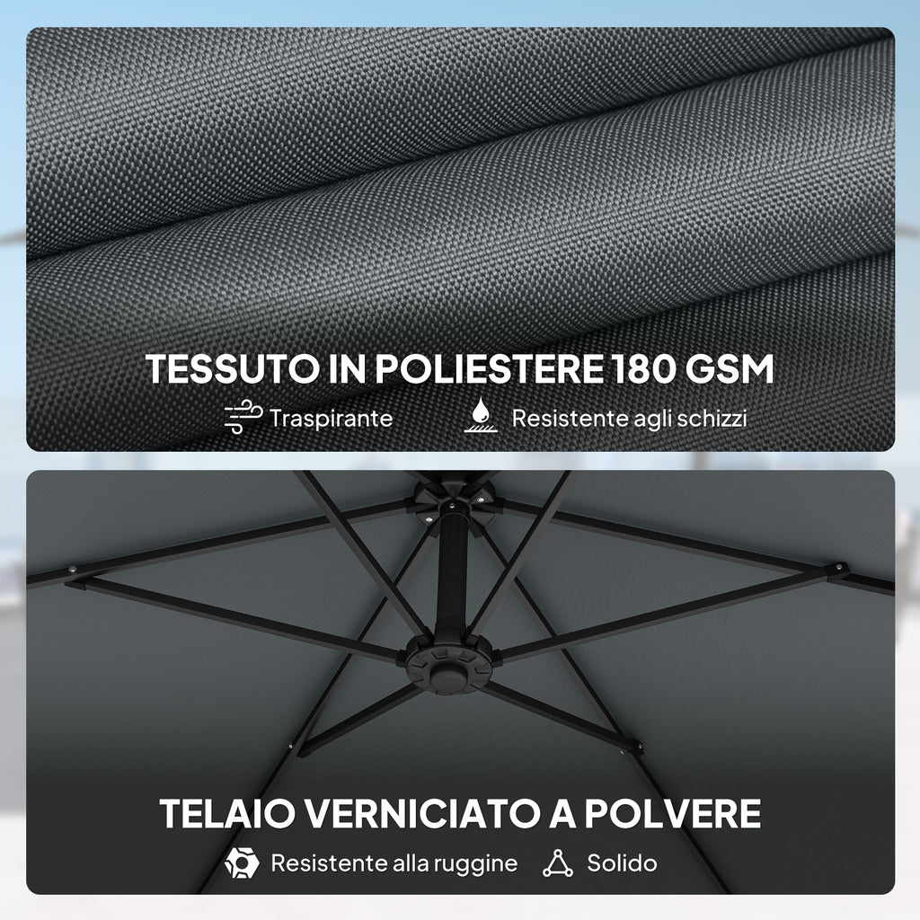 Outsunny Cantilever Umbrella with Cross Base, Metal and Polyester, 302x295x242 cm, Dark Grey