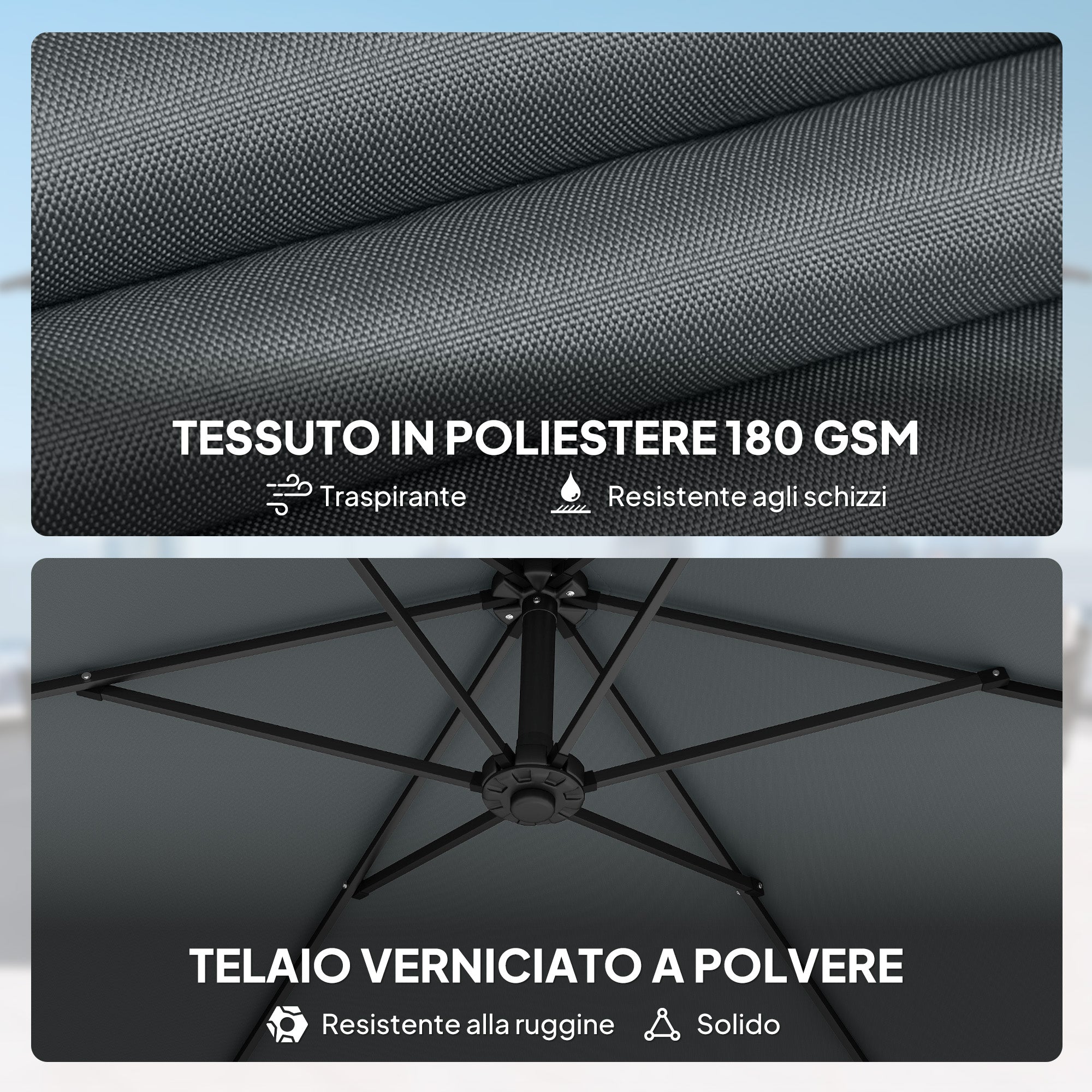 Outsunny Cantilever Umbrella with Cross Base, Metal and Polyester, 302x295x242 cm, Dark Grey