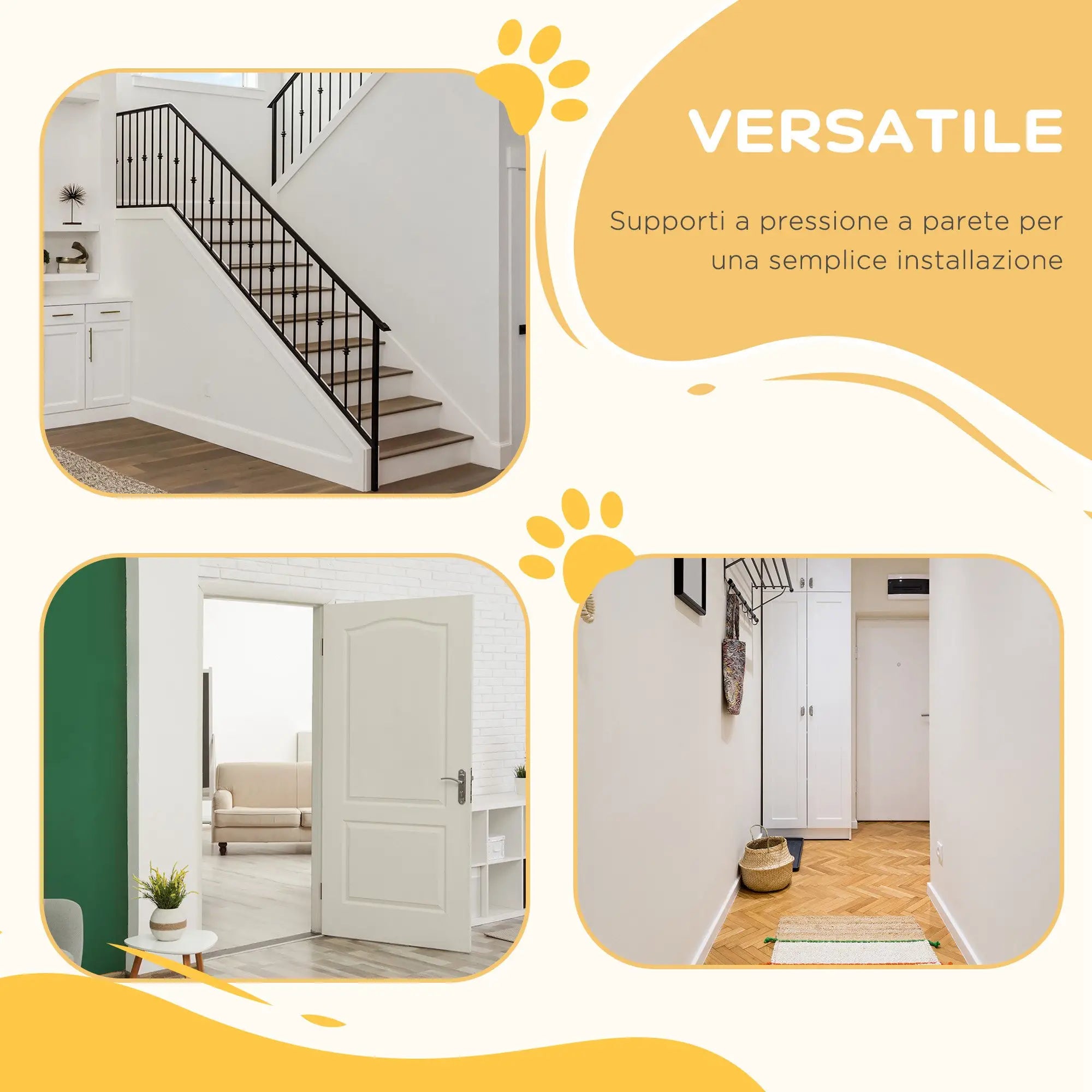 Extendable Dog Gate with Self-Closing Door, Metal and ABS, 75-131x76 cm, White - Borge' Group Limited
